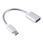 8.3cm USB Female to Type-C Male Metal Wire OTG Cable Charging Data Cable(Silver)