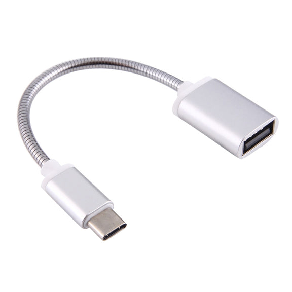 8.3cm USB Female to Type-C Male Metal Wire OTG Cable Charging Data Cable(Silver)