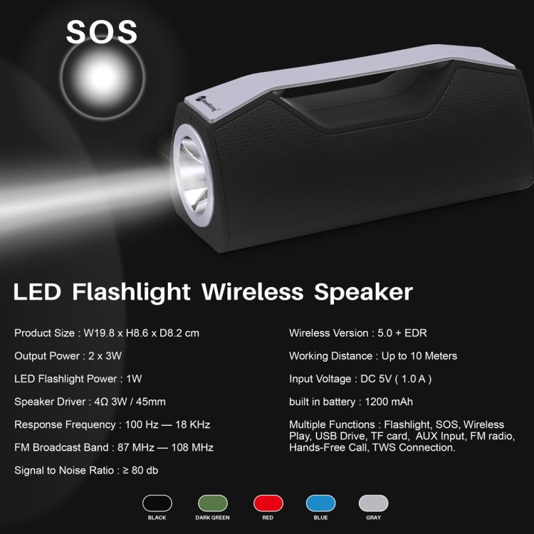 NewRixing NR-2028 Portable Lighting Wireless Bluetooth Stereo Speaker Support TWS Function Speaker (Black)