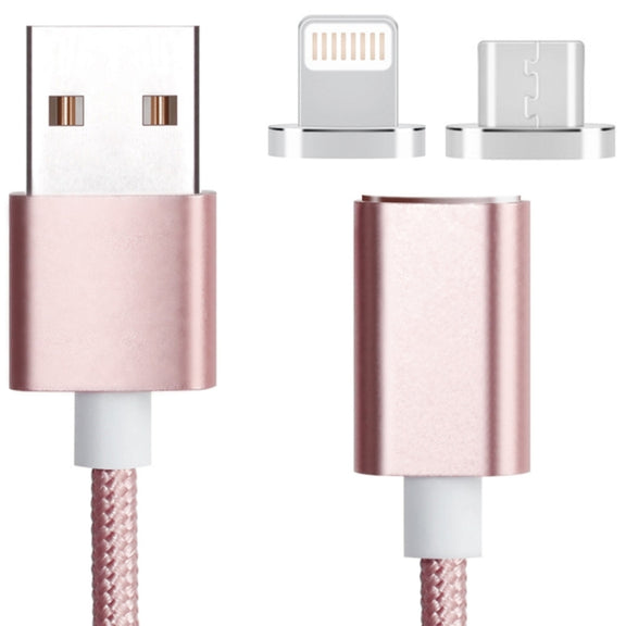 2 in 1 5V 2A Micro USB & 8 Pin to USB 2.0 Weave Style Magnetic Data Cable, Cable Length: 1.2m(Pink)