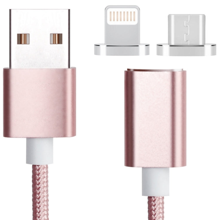 2 in 1 5V 2A Micro USB & 8 Pin to USB 2.0 Weave Style Magnetic Data Cable, Cable Length: 1.2m(Pink)