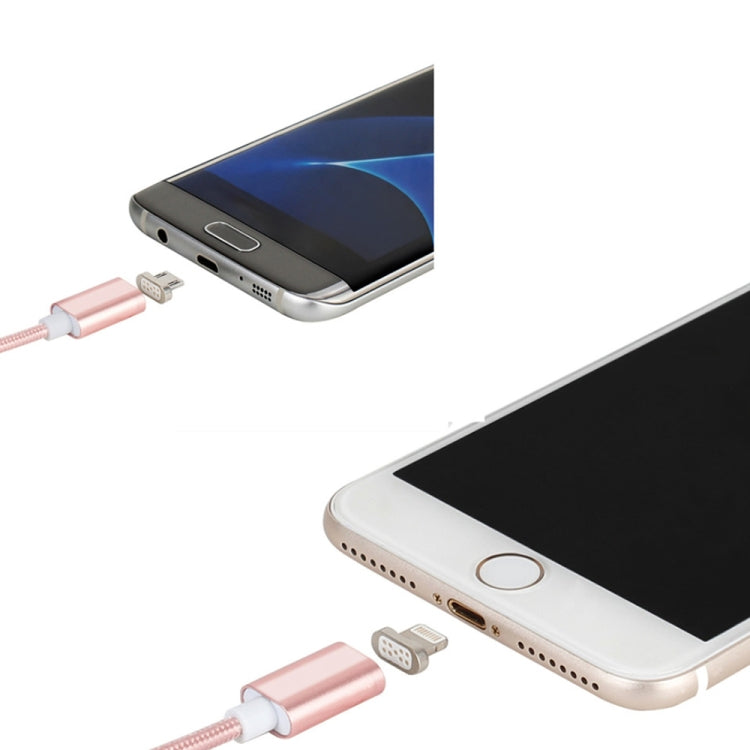 2 in 1 5V 2A Micro USB & 8 Pin to USB 2.0 Weave Style Magnetic Data Cable, Cable Length: 1.2m(Pink)