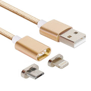 2 in 1 5V 2A Micro USB & 8 Pin to USB 2.0 Weave Style Magnetic Data Cable, Cable Length: 1.2m(Gold)