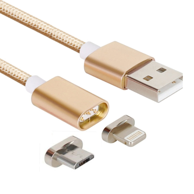 2 in 1 5V 2A Micro USB & 8 Pin to USB 2.0 Weave Style Magnetic Data Cable, Cable Length: 1.2m(Gold)