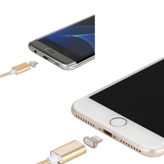 2 in 1 5V 2A Micro USB & 8 Pin to USB 2.0 Weave Style Magnetic Data Cable, Cable Length: 1.2m(Gold)