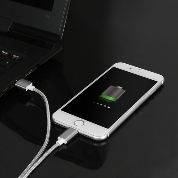 2 in 1 5V 2A Micro USB & 8 Pin to USB 2.0 Weave Style Magnetic Data Cable, Cable Length: 1.2m(Silver)