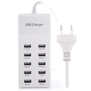 5V 2.4A / 2.1A / 1A 10-Port USB Charger Adapter, EU Plug(White)