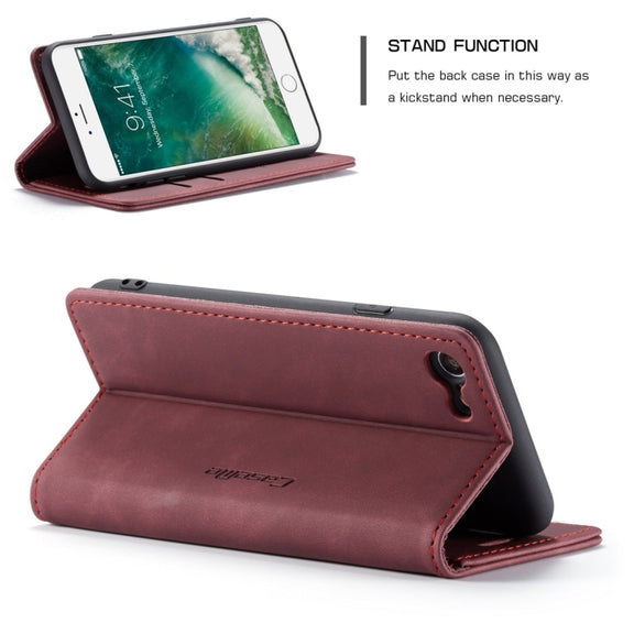 CaseMe-013 Multifunctional Retro Frosted Horizontal Flip Leather Case for iPhone 7 / 8, with Card Slot & Holder & Wallet(Wine Red)