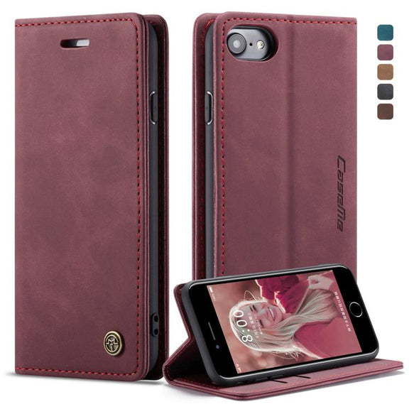 CaseMe-013 Multifunctional Retro Frosted Horizontal Flip Leather Case for iPhone 7 / 8, with Card Slot & Holder & Wallet(Wine Red)