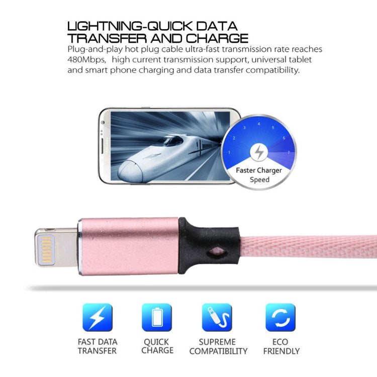 1m 2A USB to 8 Pin Nylon Weave Style Data Sync Charging Cable(Pink)