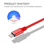 1m 2A USB to 8 Pin Nylon Weave Style Data Sync Charging Cable(Red)