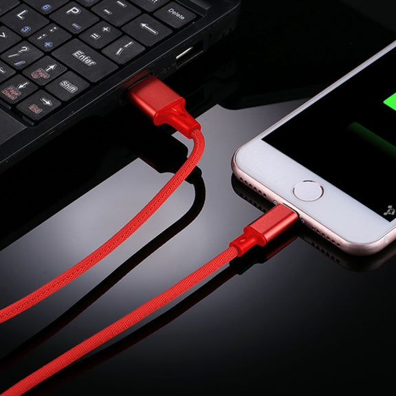 1m 2A USB to 8 Pin Nylon Weave Style Data Sync Charging Cable(Red)