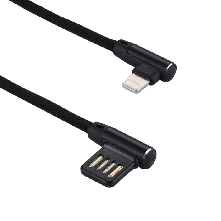 1m 2.4A Output USB to 8 Pin Double Elbow Design Nylon Weave Style Data Sync Charging Cable(Black)