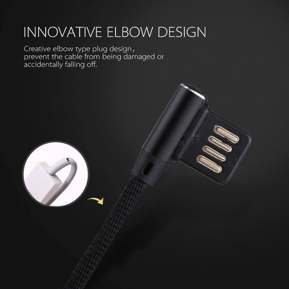 1m 2.4A Output USB to 8 Pin Double Elbow Design Nylon Weave Style Data Sync Charging Cable(Black)