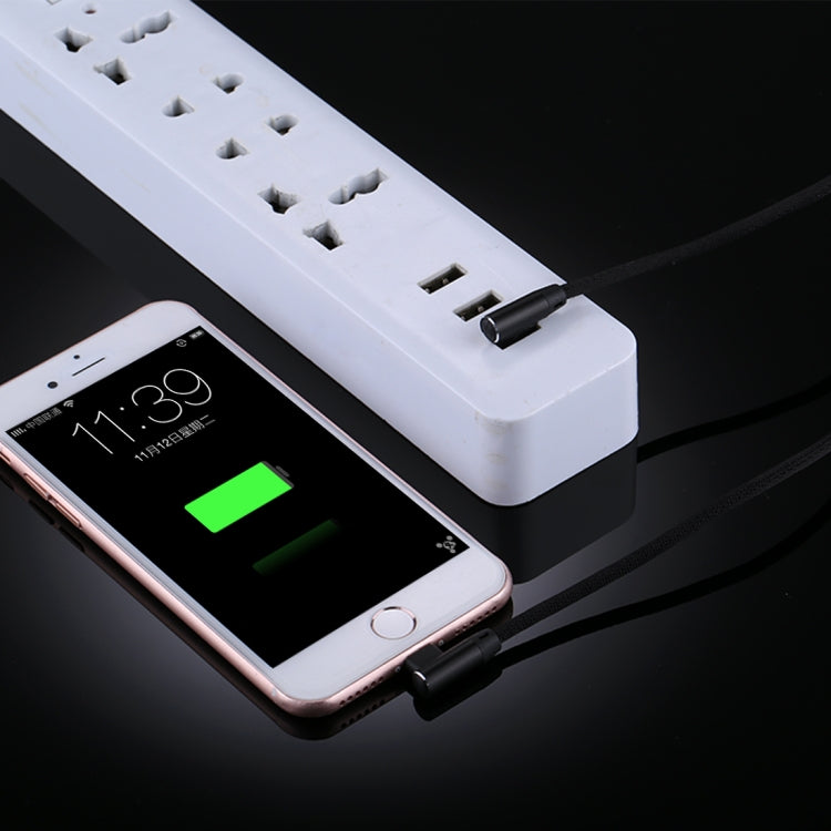 1m 2.4A Output USB to 8 Pin Double Elbow Design Nylon Weave Style Data Sync Charging Cable(Black)