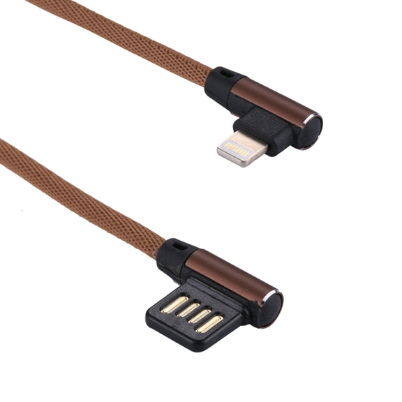 1m 2.4A Output USB to 8 Pin Double Elbow Design Nylon Weave Style Data Sync Charging Cable(Coffee)