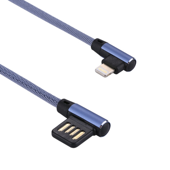 1m 2.4A Output USB to 8 Pin Double Elbow Design Nylon Weave Style Data Sync Charging Cable(Blue)