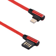 1m 2.4A Output USB to 8 Pin Double Elbow Design Nylon Weave Style Data Sync Charging Cable(Red)