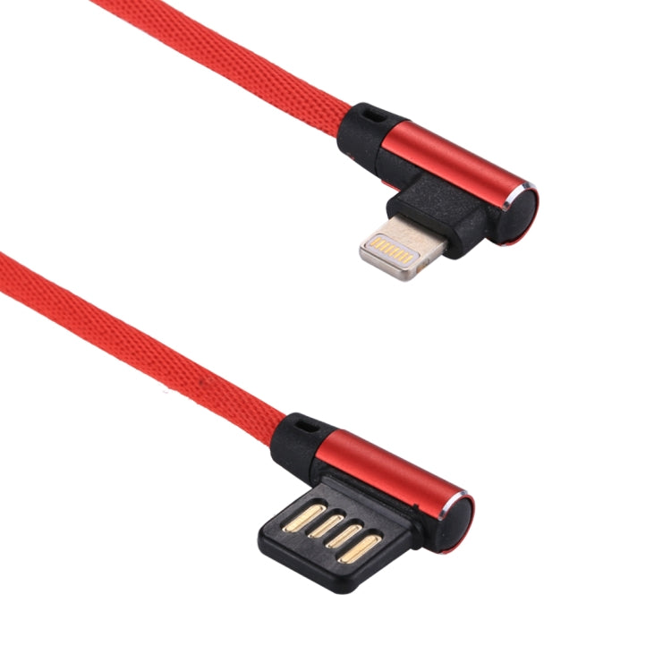 1m 2.4A Output USB to 8 Pin Double Elbow Design Nylon Weave Style Data Sync Charging Cable(Red)