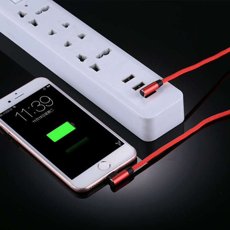 1m 2.4A Output USB to 8 Pin Double Elbow Design Nylon Weave Style Data Sync Charging Cable(Red)