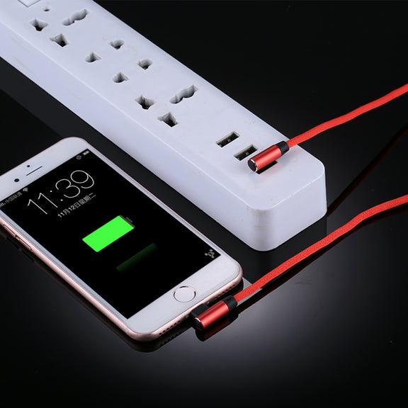 1m 2.4A Output USB to 8 Pin Double Elbow Design Nylon Weave Style Data Sync Charging Cable(Red)