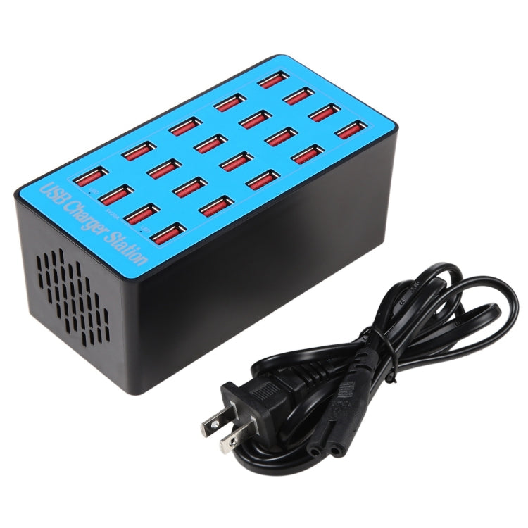 WLX-A5+ 100W 20 USB Ports Charger Station Automatically Assigned Smart Charger with Power LED Indicator, US Plug