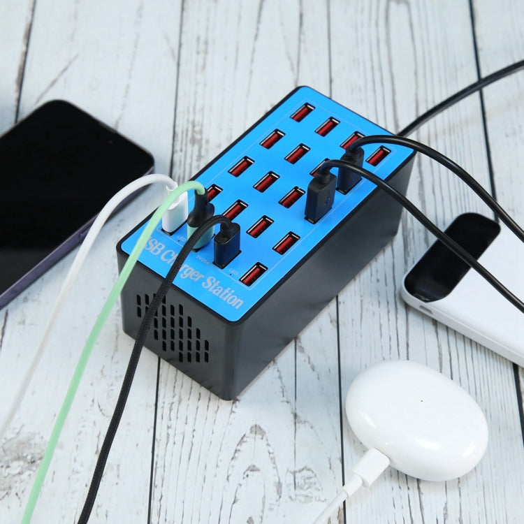 WLX-A5+ 100W 20 USB Ports Charger Station Automatically Assigned Smart Charger with Power LED Indicator, UK Plug