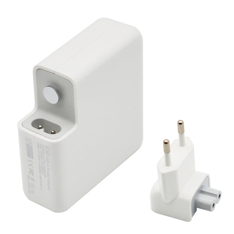 61W Type-C Power Adapter Portable Charger with 1.8m Type-C Charging Cable, EU Plug(White)