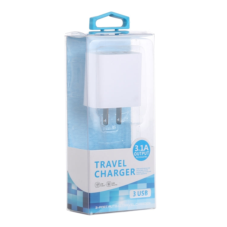 3.1A 3 USB Ports Quick Charger Travel Charger, US Plug(White)