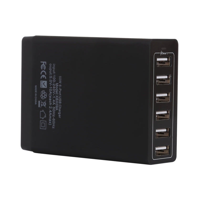 XBX09A 50W 5V 2.4A 6 USB Ports Quick Charger Travel Charger(Black)
