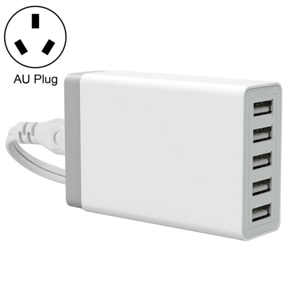 XBX09 40W 5V 8A 5 USB Ports Quick Charger Travel Charger, AU Plug(White)
