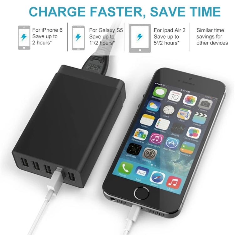 XBX09 40W 5V 8A 5 USB Ports Quick Charger Travel Charger, AU Plug(White)