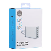 XBX09 40W 5V 8A 5 USB Ports Quick Charger Travel Charger, US Plug(White)