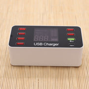 A9+ Multi-function AC 100V~240V 8 Ports USB Digital Display LCD Detachable Charging Station Smart Charger,Support QC3.0(White)