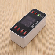 A9+ Multi-function AC 100V~240V 8 Ports USB Digital Display LCD Detachable Charging Station Smart Charger,Support QC3.0(White)