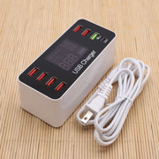 A9+ Multi-function AC 100V~240V 8 Ports USB Digital Display LCD Detachable Charging Station Smart Charger,Support QC3.0(White)
