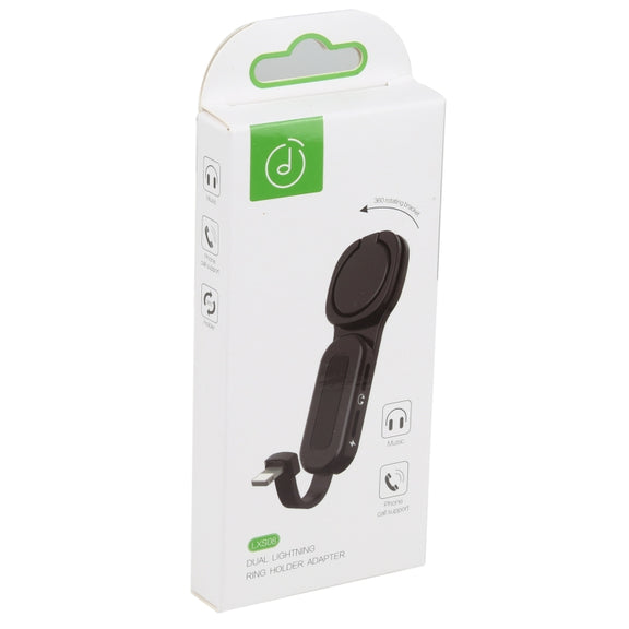 LXS08 8 Pin to 8 Pin + 3.5mm Audio Plug Ring Holder Fast Charging Adapter(Black)