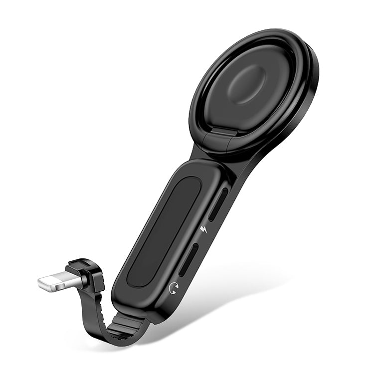 LXS08 8 Pin to 8 Pin + 3.5mm Audio Plug Ring Holder Fast Charging Adapter(Black)