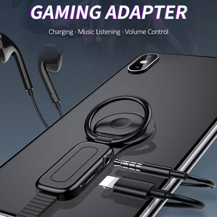 LXS08 8 Pin to 8 Pin + 3.5mm Audio Plug Ring Holder Fast Charging Adapter(Black)