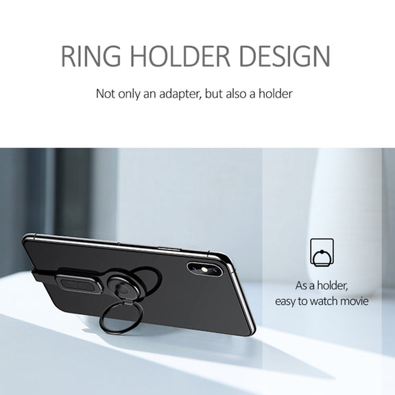 LXS08 8 Pin to 8 Pin + 3.5mm Audio Plug Ring Holder Fast Charging Adapter(Black)