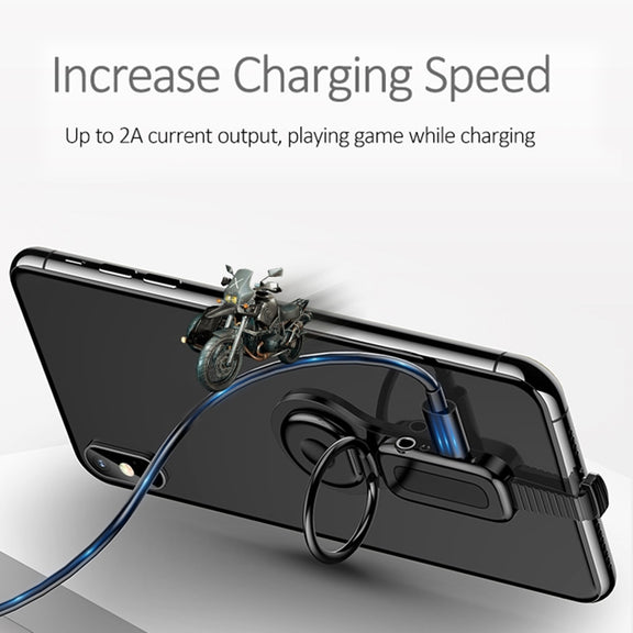 LXS08 8 Pin to 8 Pin + 3.5mm Audio Plug Ring Holder Fast Charging Adapter(Black)