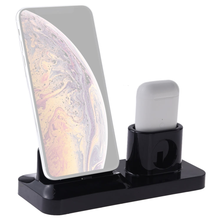 Wireless Rechargeable Base Charging Station Holder for Mobile Phone & Headset, with Micro USB + USB-C / Type-C + 8 Pin Interface (Black)