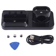 Wireless Rechargeable Base Charging Station Holder for Mobile Phone & Headset, with Micro USB + USB-C / Type-C + 8 Pin Interface (Black)