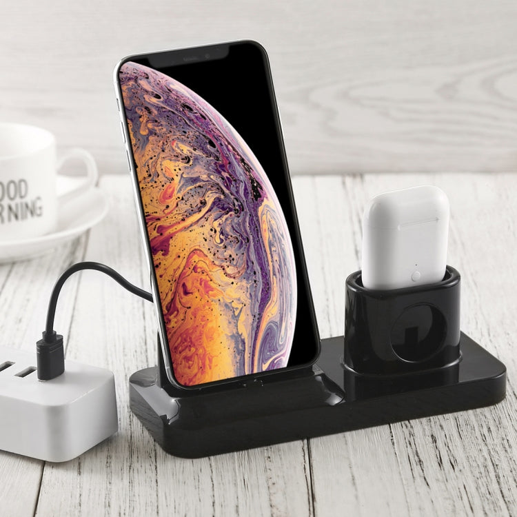 Wireless Rechargeable Base Charging Station Holder for Mobile Phone & Headset, with Micro USB + USB-C / Type-C + 8 Pin Interface (Black)
