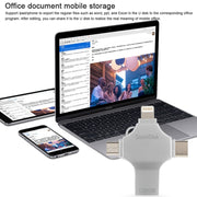 4 in 1 128GB USB 3.0 + 8 Pin + Mirco USB + USB-C / Type-C Dual-use Flash Drive with OTG Function
