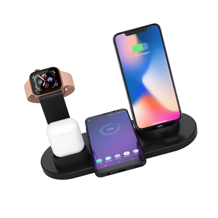 HQ-UD15 5 in 1 8 Pin + Micro USB + USB-C / Type-C Interfaces + 8 Pin Earphone Charging Interface + Wireless Charging Charger Base with Watch Stand (Black)