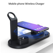 HQ-UD15 5 in 1 8 Pin + Micro USB + USB-C / Type-C Interfaces + 8 Pin Earphone Charging Interface + Wireless Charging Charger Base with Watch Stand (Black)