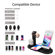 HQ-UD15 5 in 1 8 Pin + Micro USB + USB-C / Type-C Interfaces + 8 Pin Earphone Charging Interface + Wireless Charging Charger Base with Watch Stand (Black)