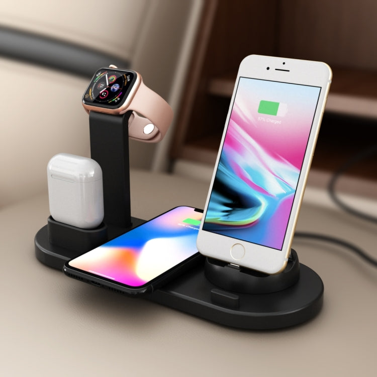 HQ-UD15 5 in 1 8 Pin + Micro USB + USB-C / Type-C Interfaces + 8 Pin Earphone Charging Interface + Wireless Charging Charger Base with Watch Stand (Black)