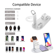 HQ-UD15 5 in 1 8 Pin + Micro USB + USB-C / Type-C Interfaces + 8 Pin Earphone Charging Interface + Wireless Charging Charger Base with Watch Stand(Silver)